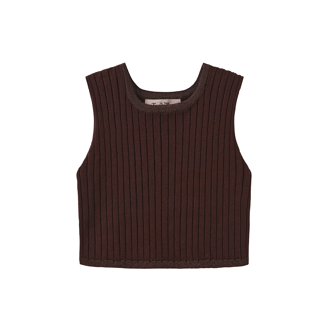 TUSTELLO WINE KNIT RIBBED TRIM VEST
