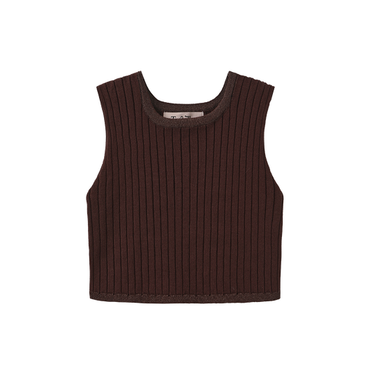 TUSTELLO WINE KNIT RIBBED TRIM VEST