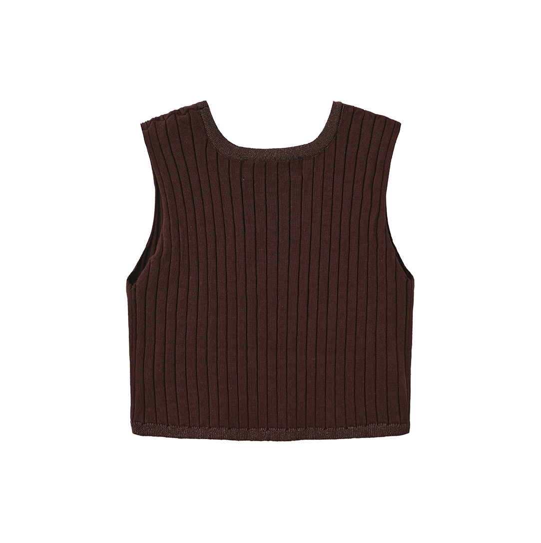 TUSTELLO WINE KNIT RIBBED TRIM VEST