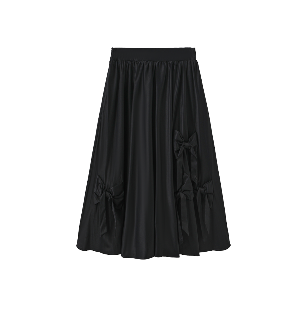 TUSTELLO BLACK RIBBED TRIM MIDI SKIRT