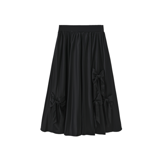 TUSTELLO BLACK RIBBED TRIM MIDI SKIRT