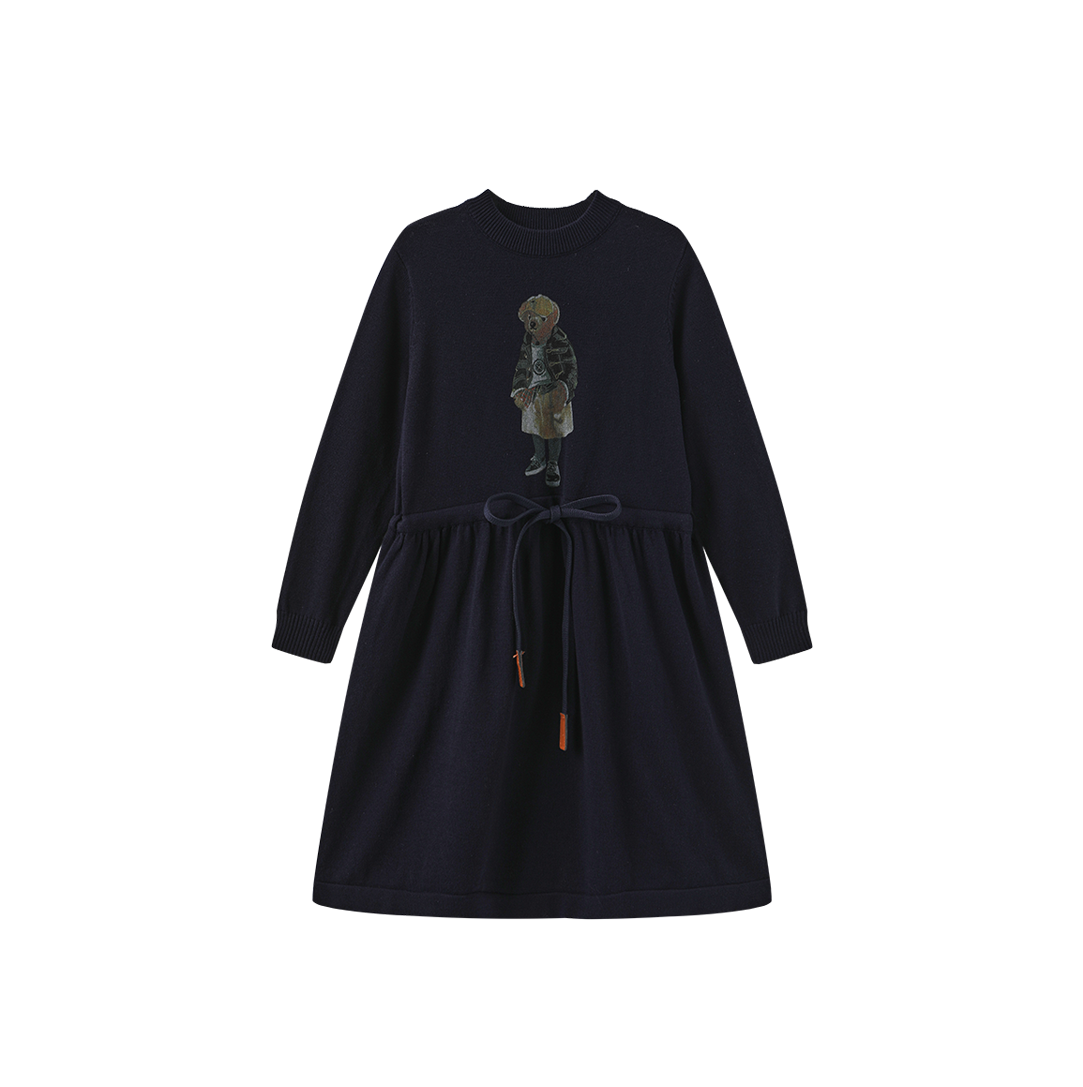 PHIL AND PHOEBE NAVY KNIT BEAR PATCH DRESS
