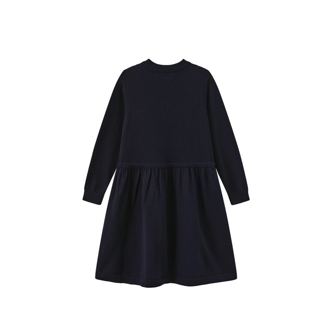 PHIL AND PHOEBE NAVY KNIT BEAR PATCH DRESS