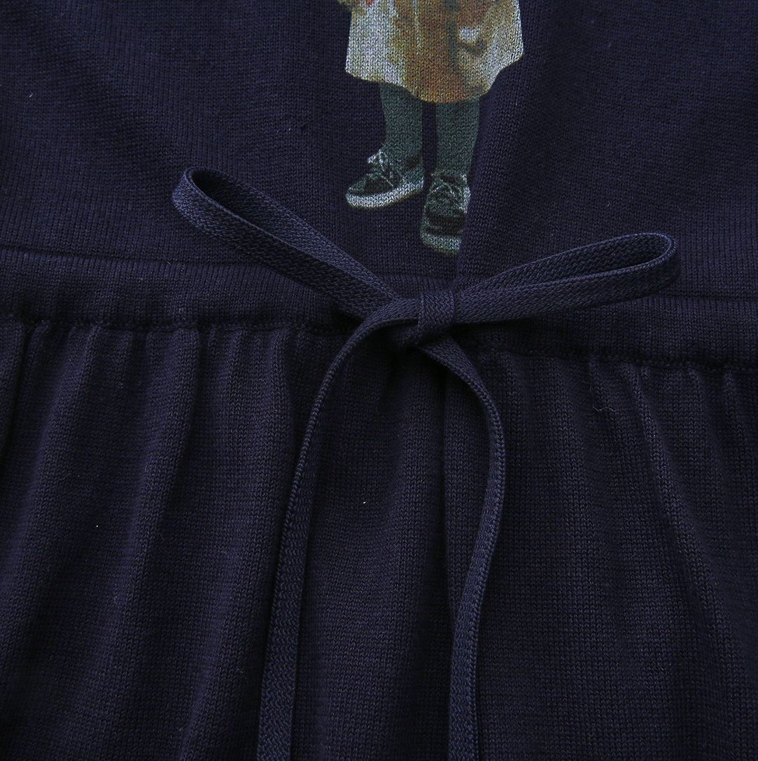 PHIL AND PHOEBE NAVY KNIT BEAR PATCH DRESS