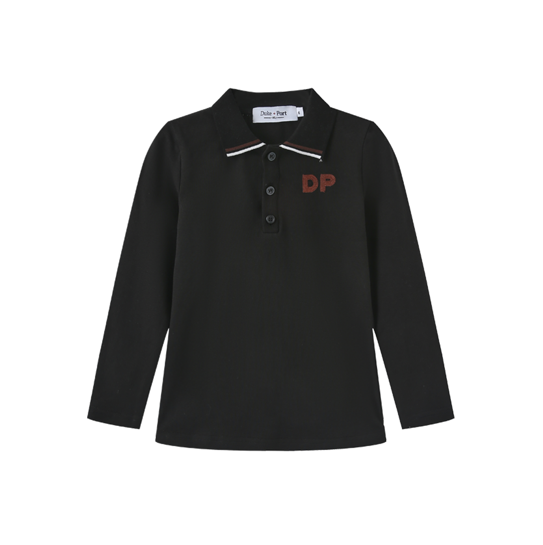 DUKE AND PORT BLACK STRIPE TRIM LOGO POLO