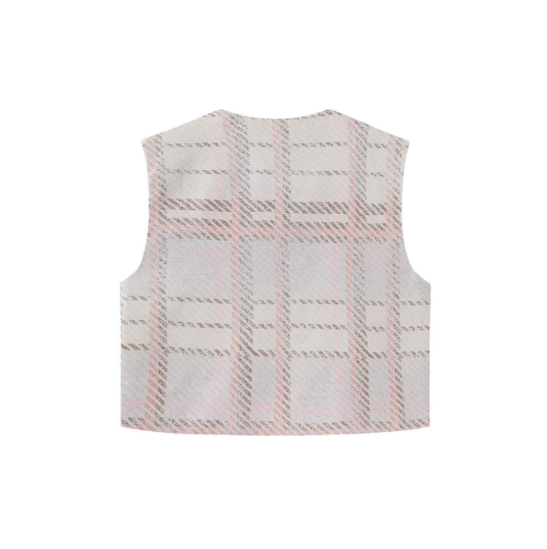 TUSTELLO PALE PINK PLAID BUTTON VEST