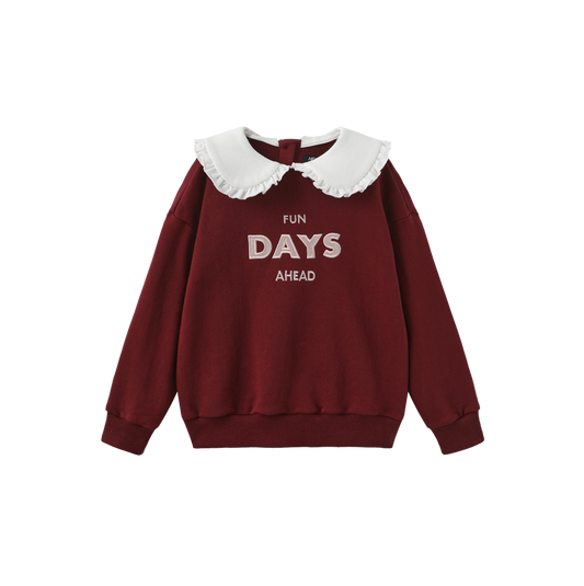 HELLO YELLOW BURGUNDY OVERSIZED PETER PAN COLLAR SWEATSHIRT