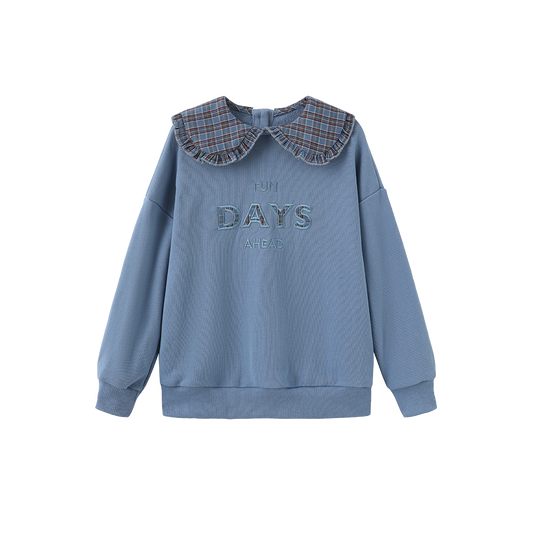 HELLO YELLOW BLUE OVERSIZED PETER PAN COLLAR SWEATSHIRT