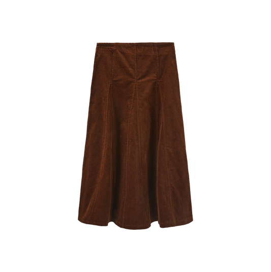 VIBE BROWN CORDUROY PANEL MIDI SKIRT