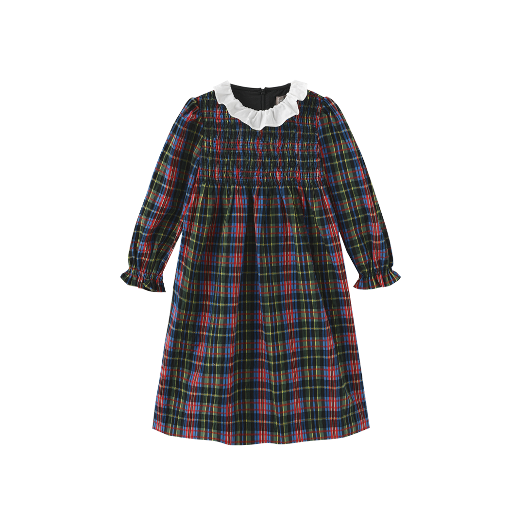 ONE CHILD RED PLAID SMOCK RUFFLE COLLAR DRESS