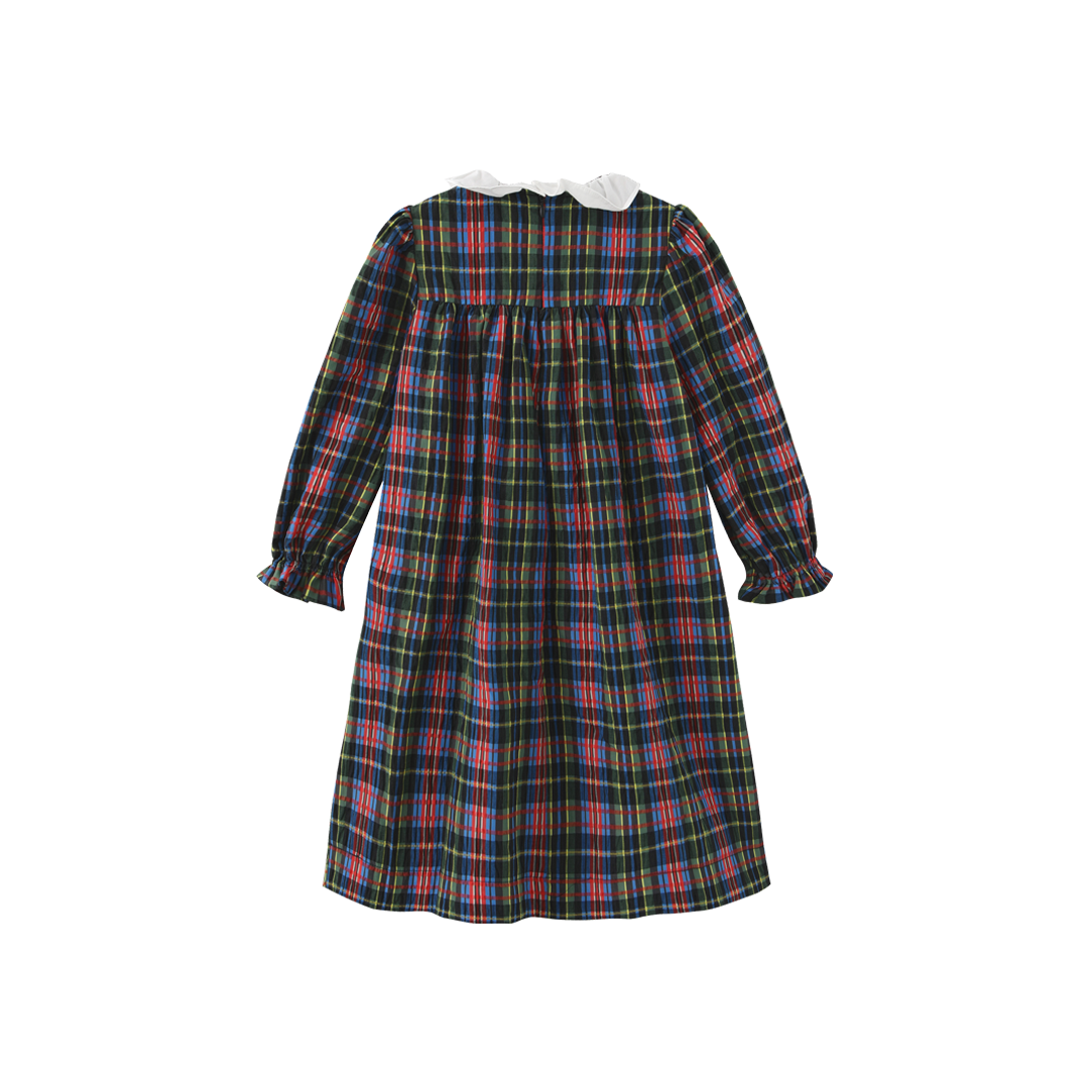 ONE CHILD RED PLAID SMOCK RUFFLE COLLAR DRESS