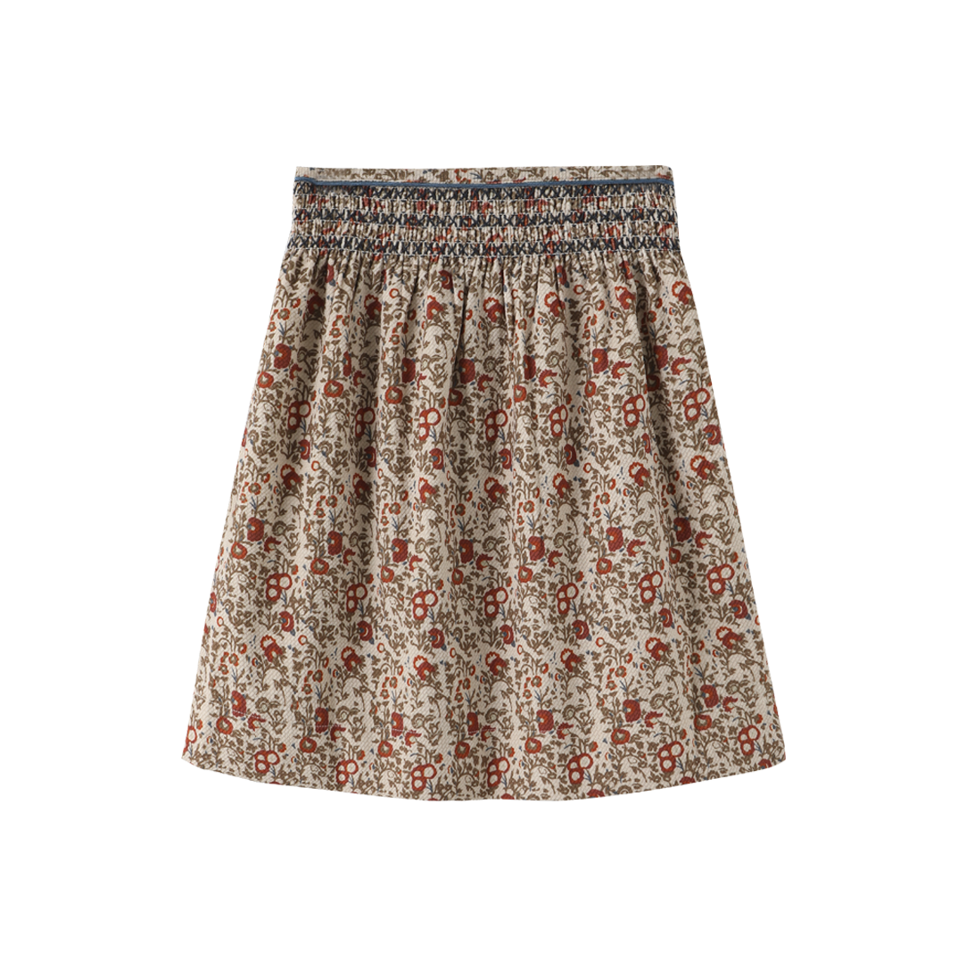 ONE CHILD OLIVE/RUST FLORAL PRINT SMOCK SKIRT