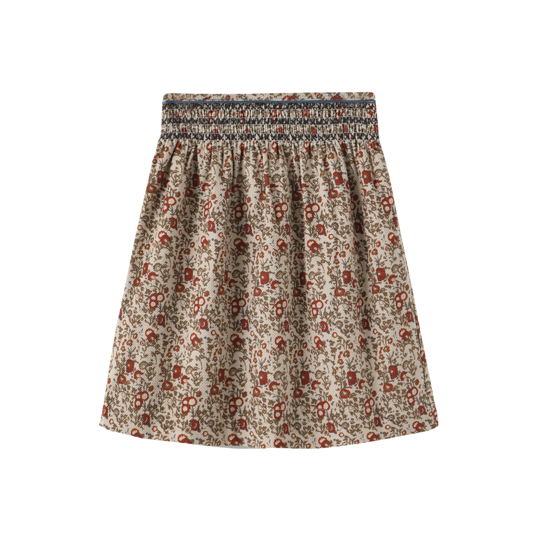 ONE CHILD OLIVE/RUST FLORAL PRINT SMOCK SKIRT