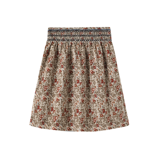ONE CHILD OLIVE/RUST FLORAL PRINT SMOCK SKIRT