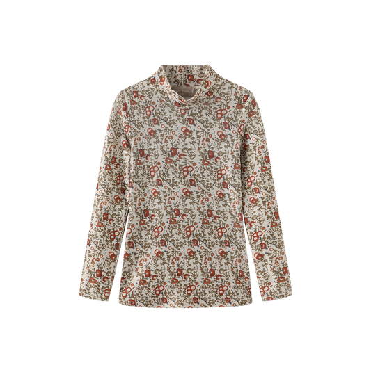 ONE CHILD OLIVE/RUST FLORAL PRINT MOCK NECK
