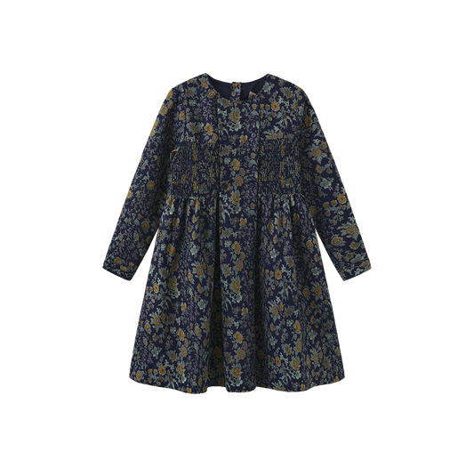 PHIL AND PHOEBE NAVY FLORAL POPLIN SMOCKED DRESS