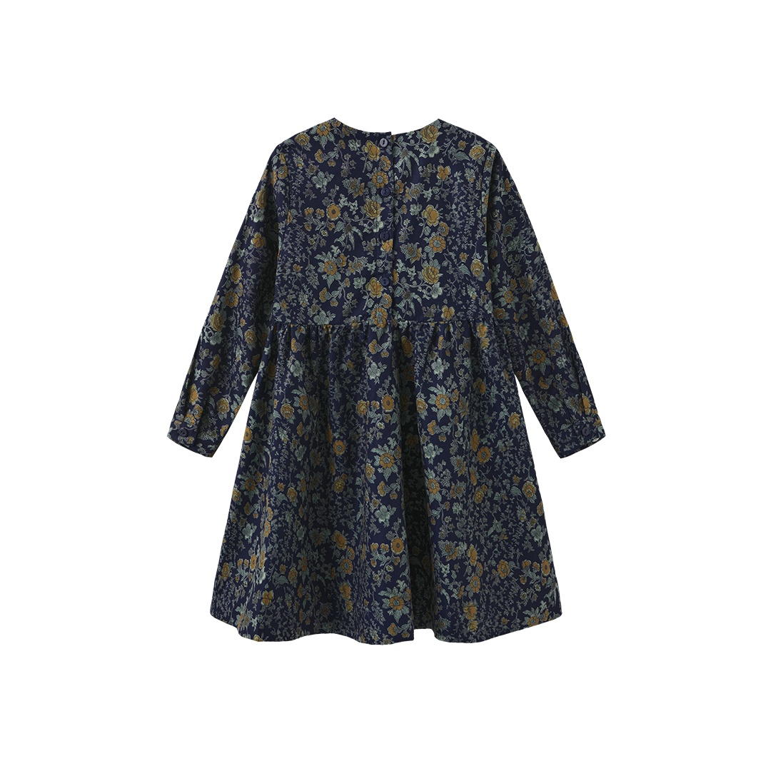 PHIL AND PHOEBE NAVY FLORAL POPLIN SMOCKED DRESS