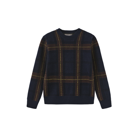 ONE CHILD NAVY PLAID KNIT SWEATER