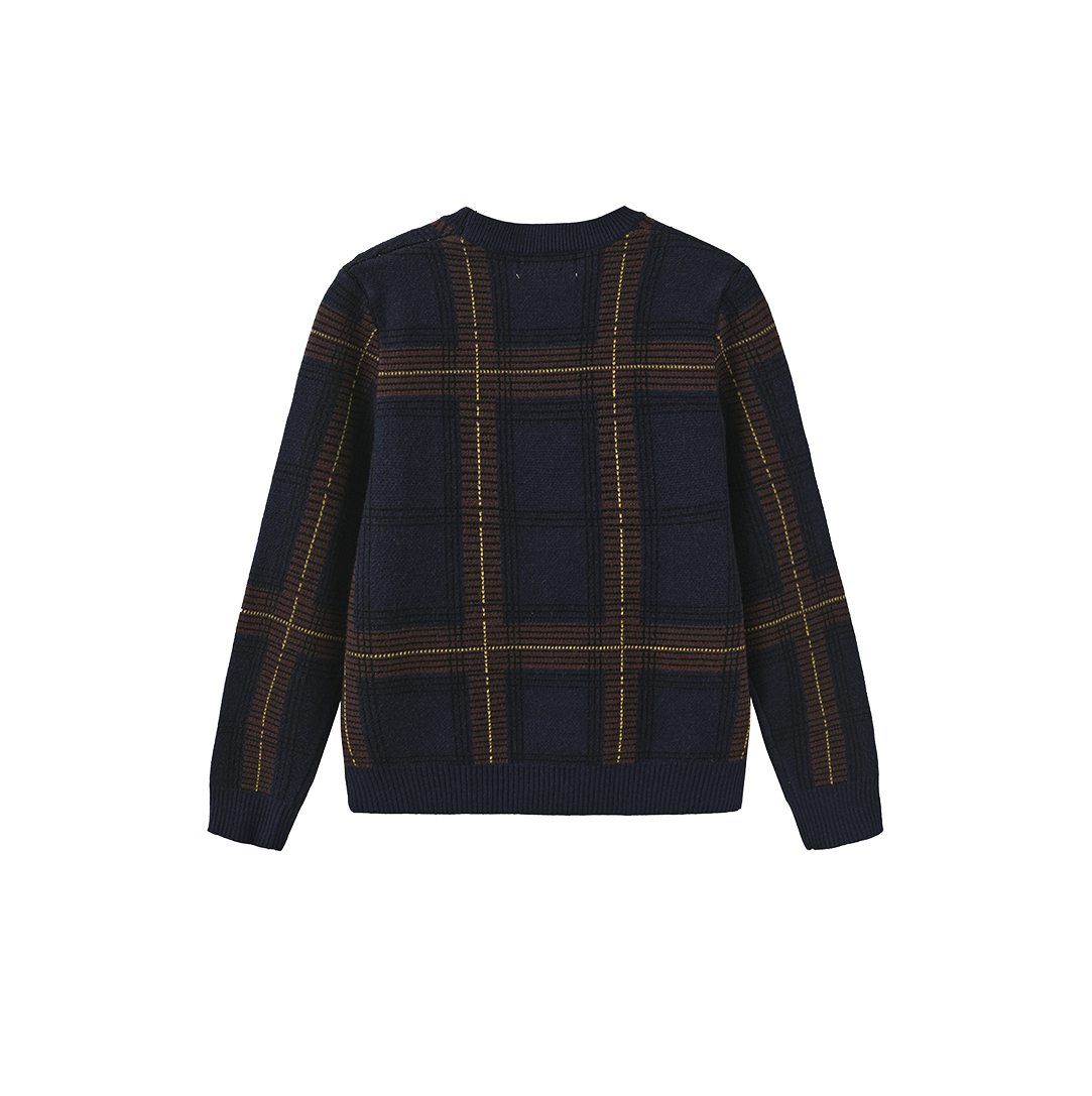 ONE CHILD NAVY PLAID KNIT SWEATER