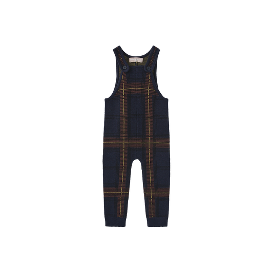 ONE CHILD NAVY PLAID KNIT ROMPER SET