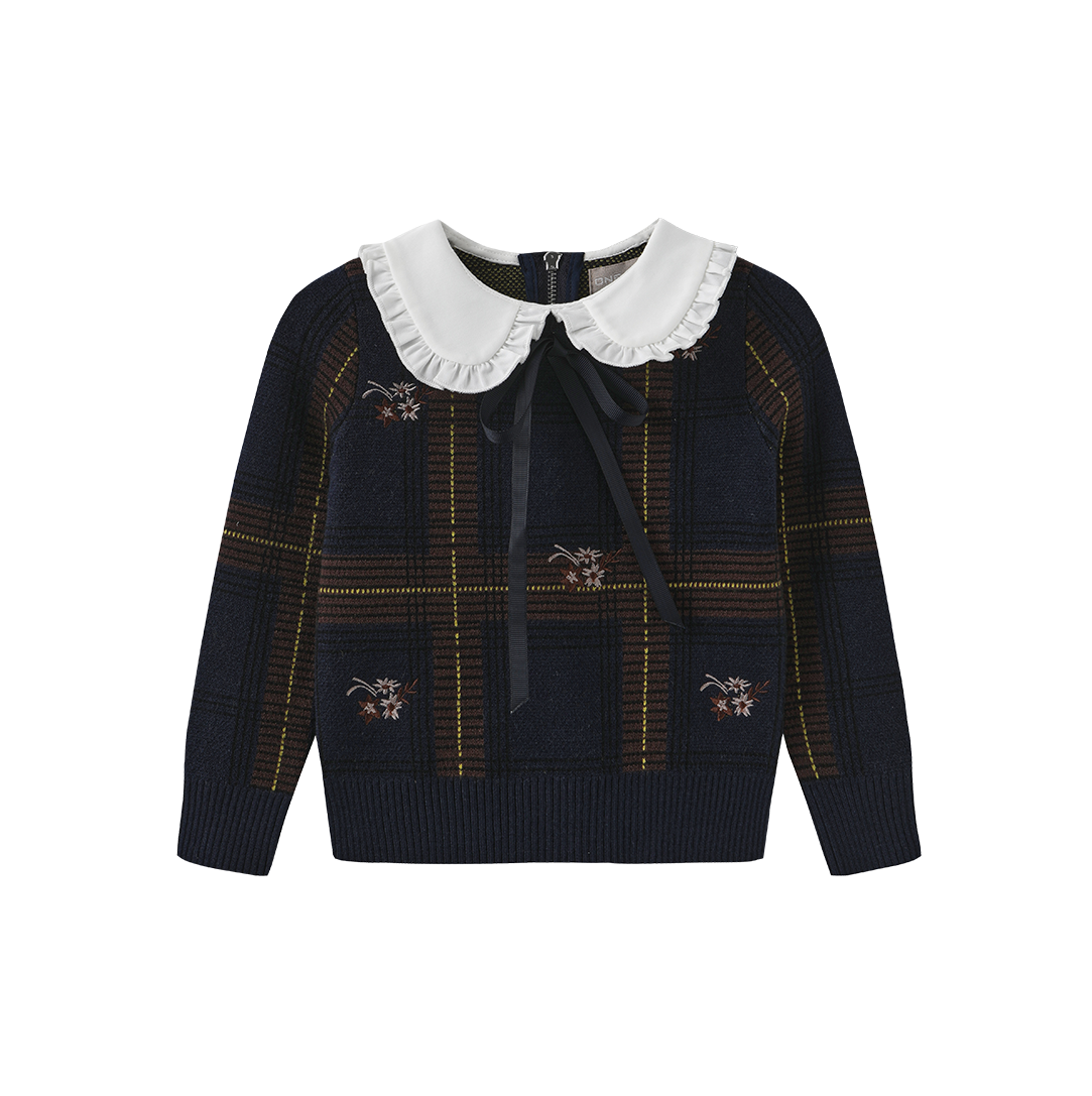 ONE CHILD NAVY PLAID EMBROIDERED SET