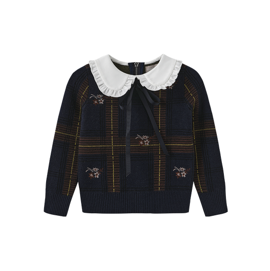 ONE CHILD NAVY PLAID EMBROIDERED SET