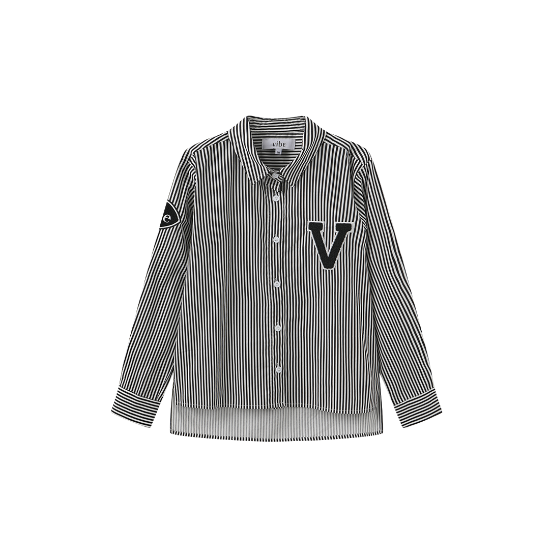VIBE BLACK STRIPE LOGO BLOUSE