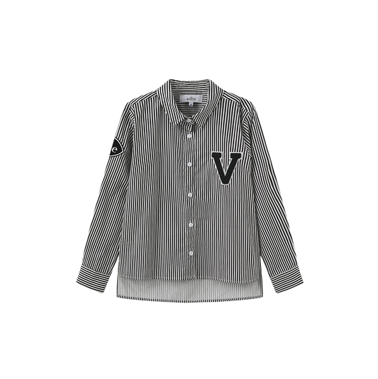 VIBE BLACK STRIPE LOGO BLOUSE