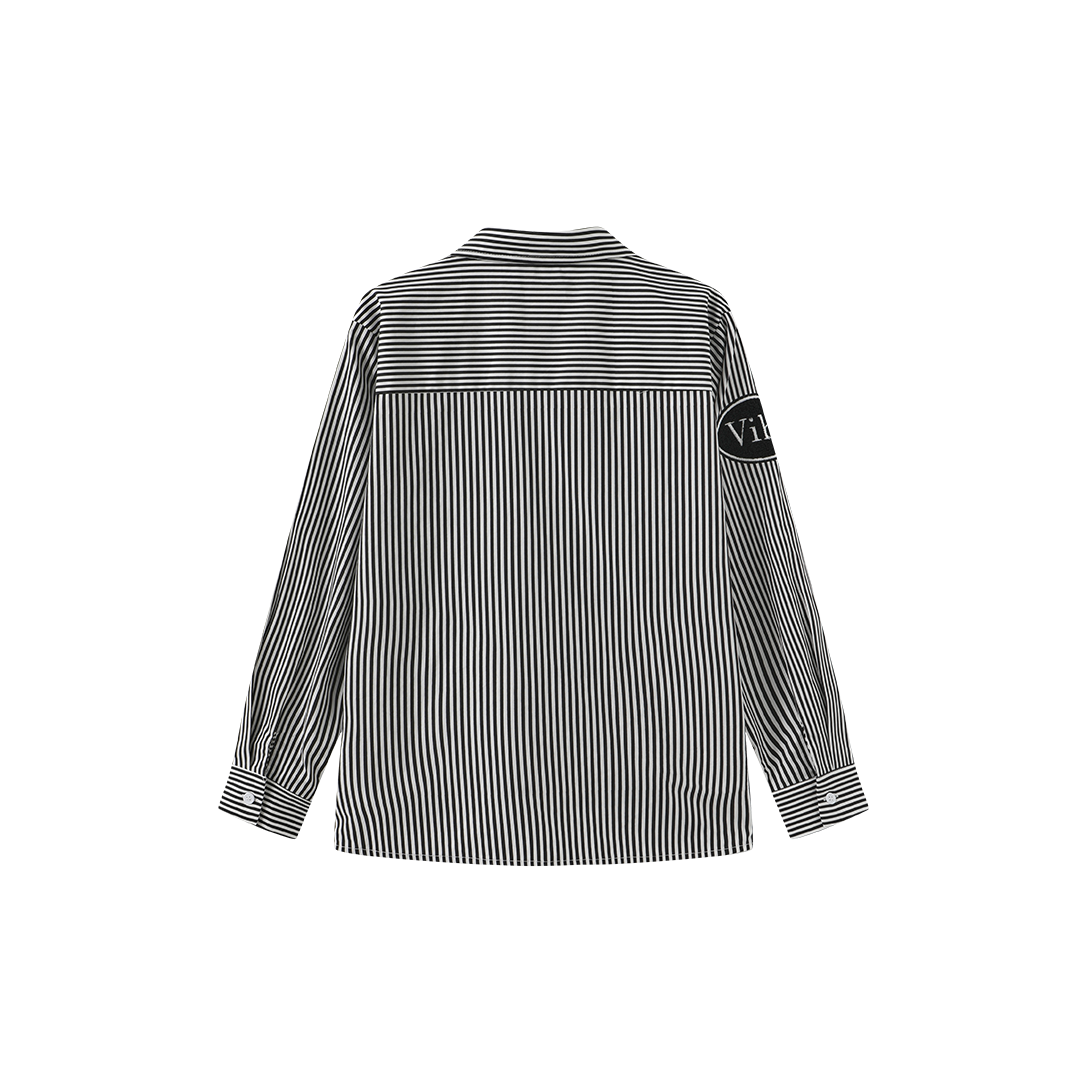 VIBE BLACK STRIPE LOGO BLOUSE
