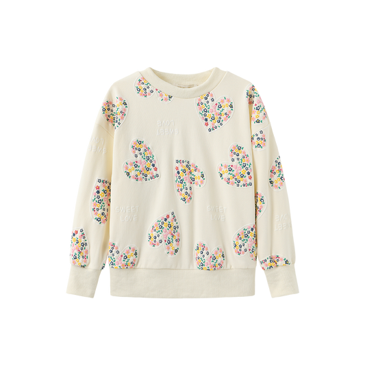 VALEN VEE CREAM LOVE HEART PRINT SWEATSHIRT