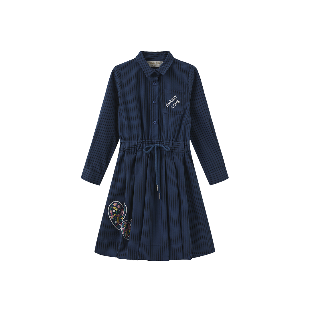 VALEN VEE BLUE LOVE HEART PINTRIPE DRESS