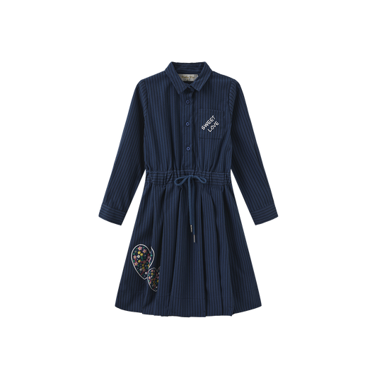 VALEN VEE BLUE LOVE HEART PINTRIPE DRESS