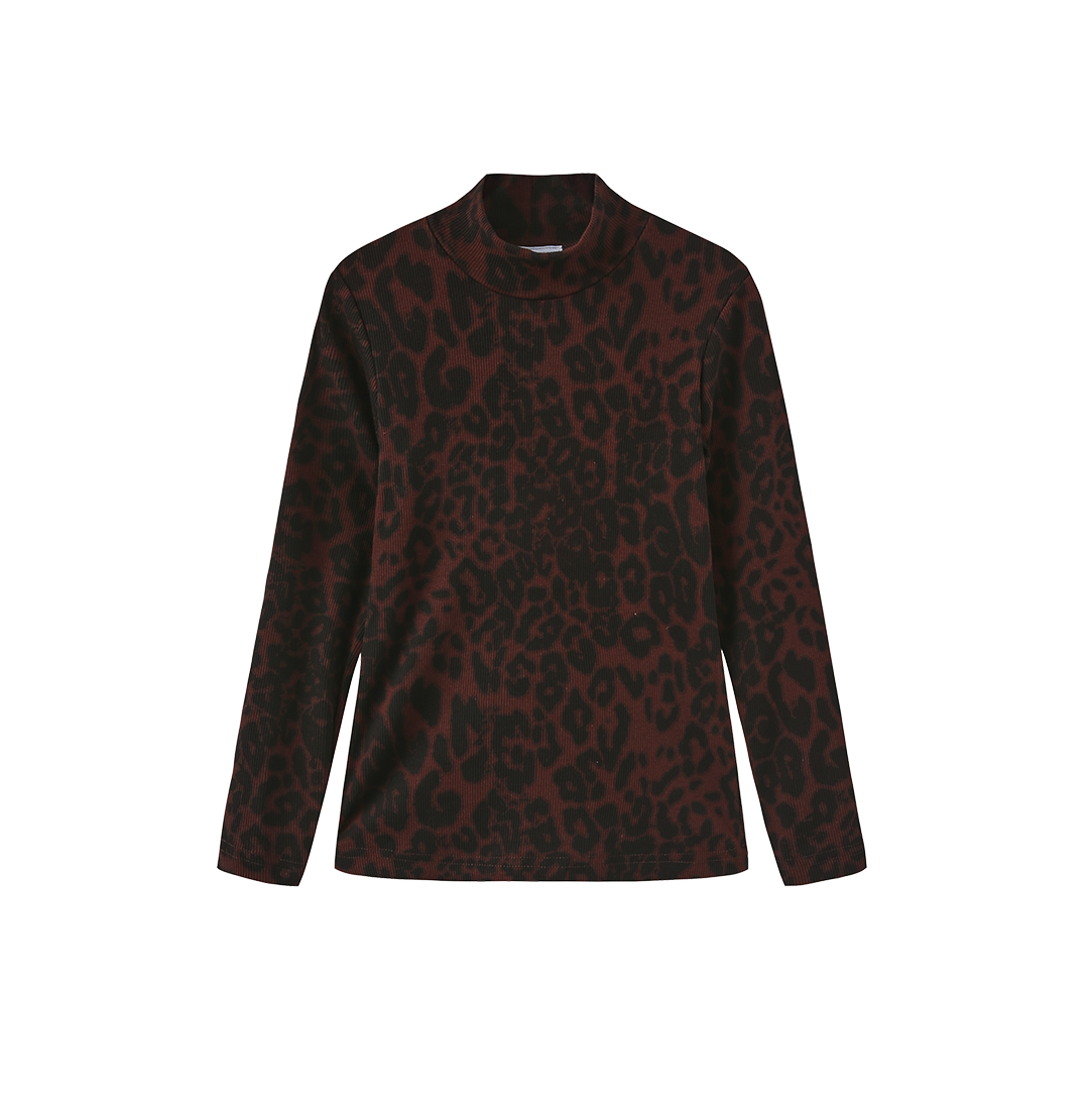 CREATIVE GENIUS BROWN LEOPARD PRINT TURTLENECK
