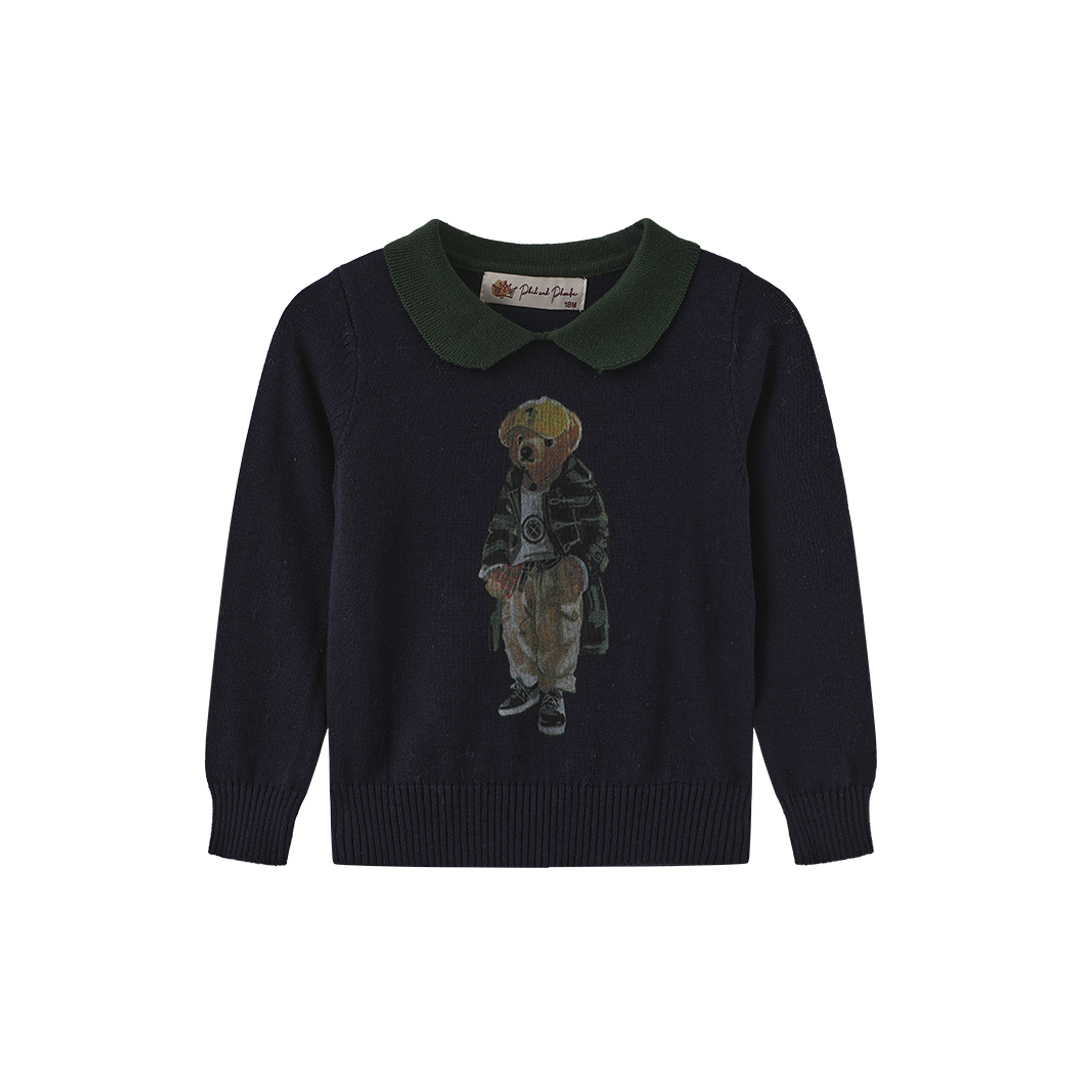 PHIL AND PHOEBE NAVY KNIT BEAR PATCH SWEATER