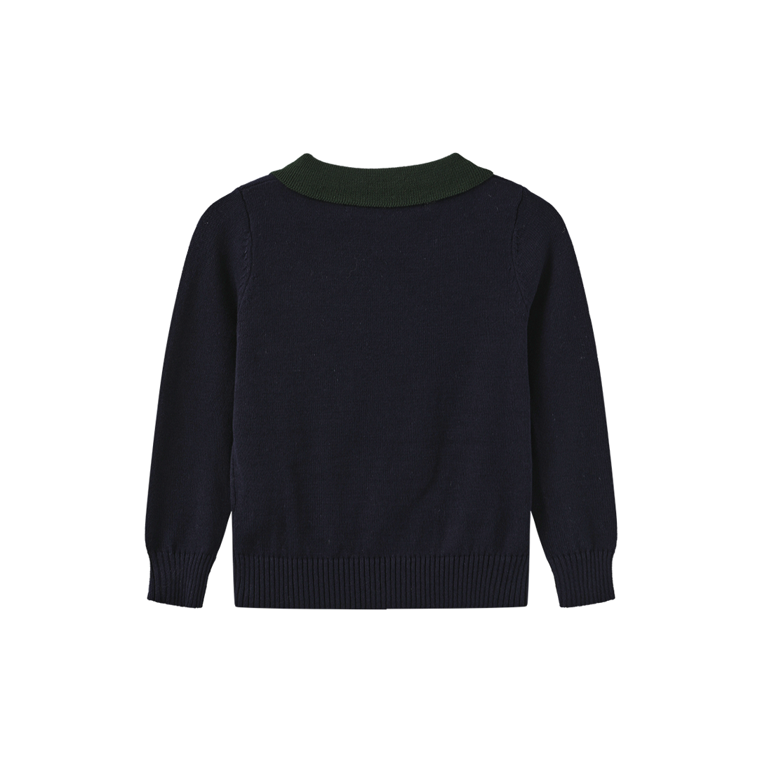 PHIL AND PHOEBE NAVY KNIT BEAR PATCH SWEATER