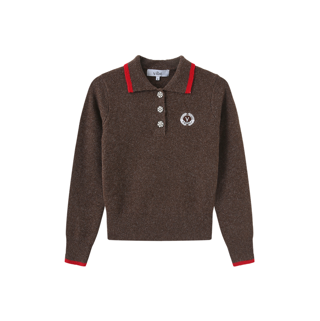 VIBE BROWN KNIT COLLARED CREST SWEATER