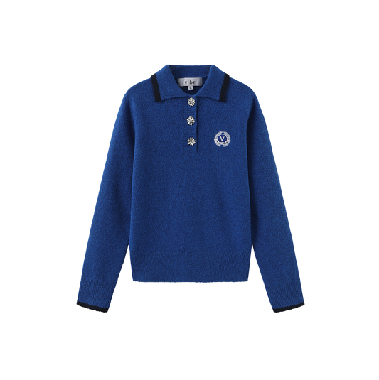 VIBE BLUE KNIT COLLARED CREST SWEATER
