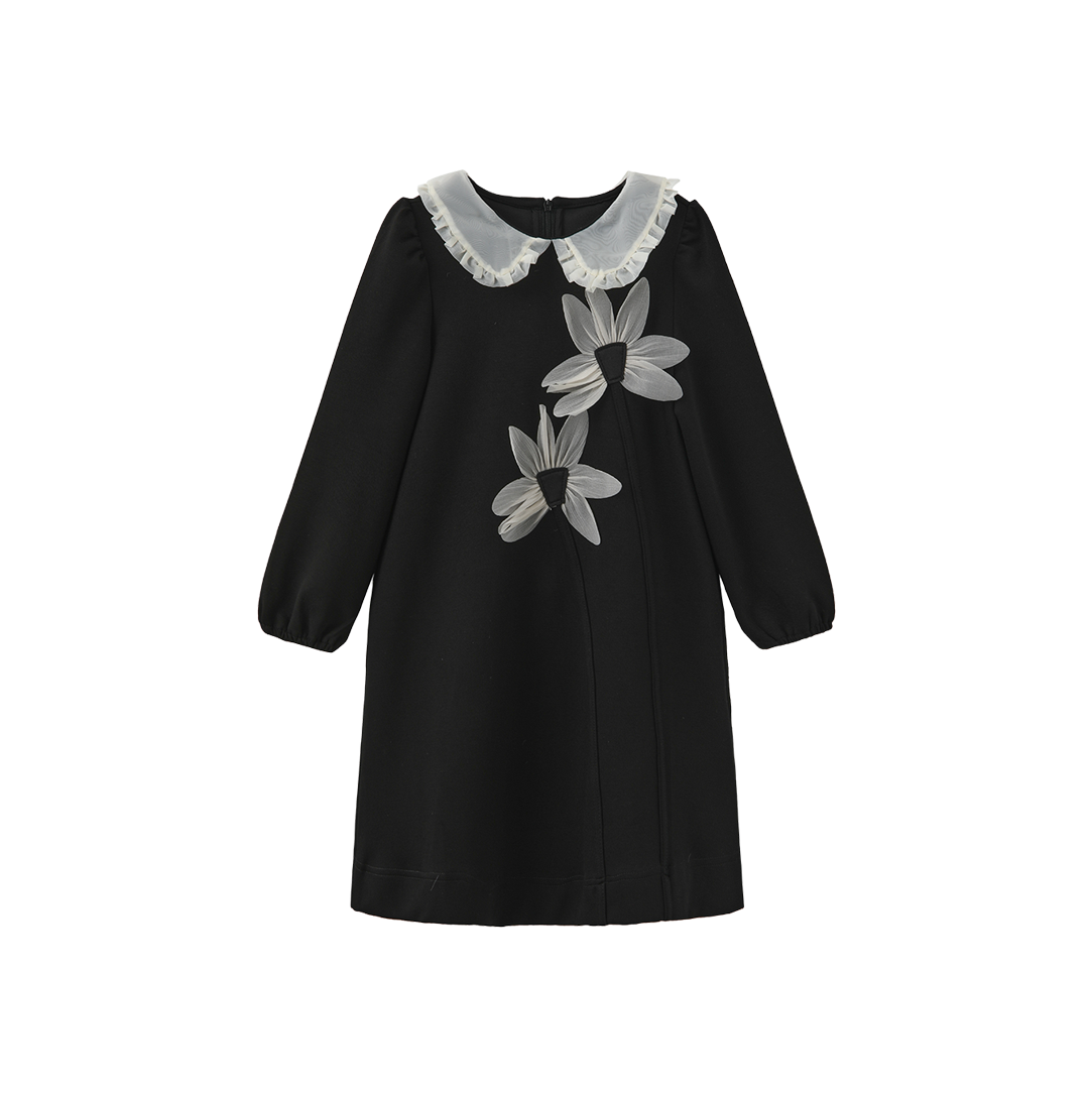 LILOU BLACK SCUBA FLOWER DRESS