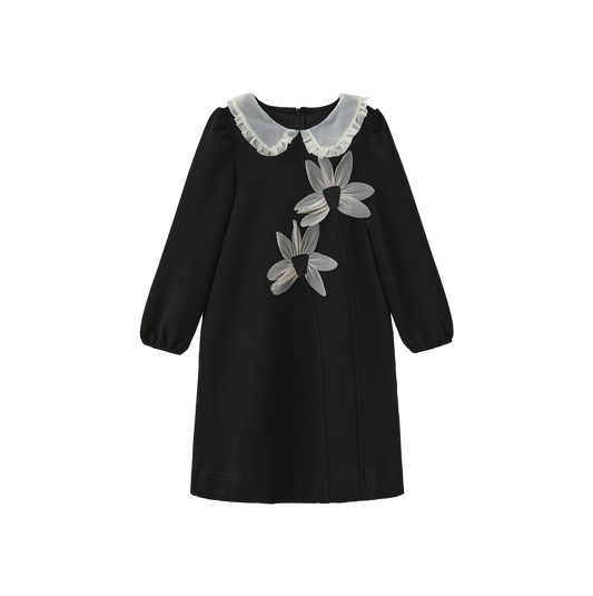 LILOU BLACK SCUBA FLOWER DRESS