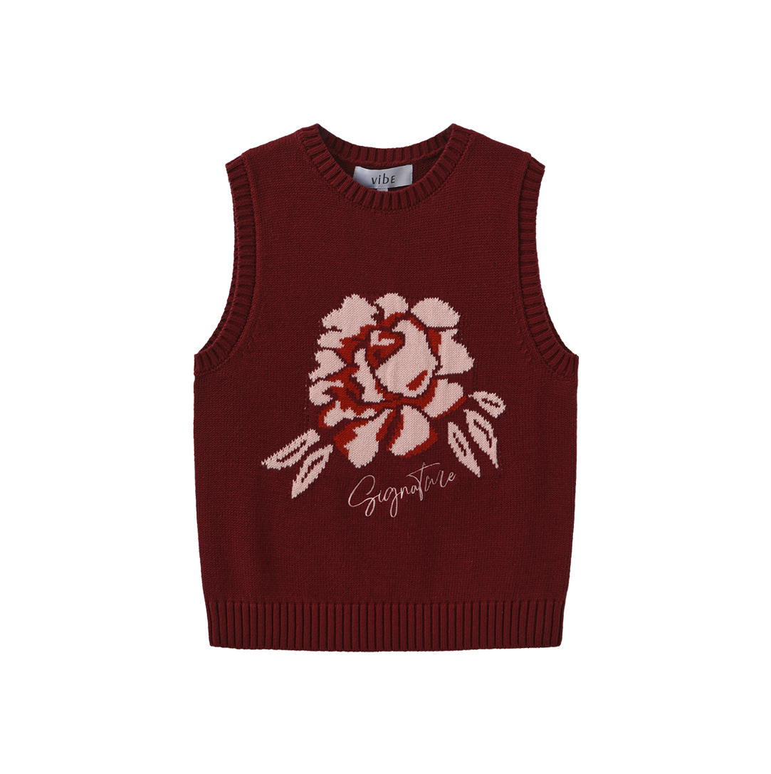 VIBE BERRY FLOWER KNIT EMBROIDERED VEST
