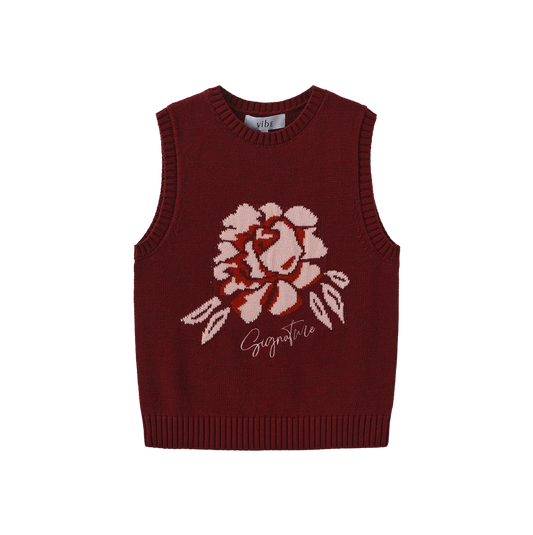 VIBE BERRY FLOWER KNIT EMBROIDERED VEST