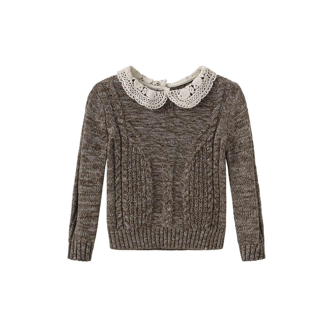 ONE CHILD TAUPE MARLED KNIT BOW SWEATER SET