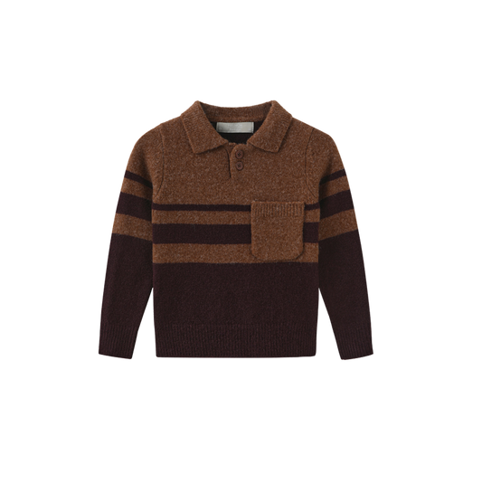 FRENCH HERITAGE BROWN/BURGUNDY STRIPE KNIT SWEATER