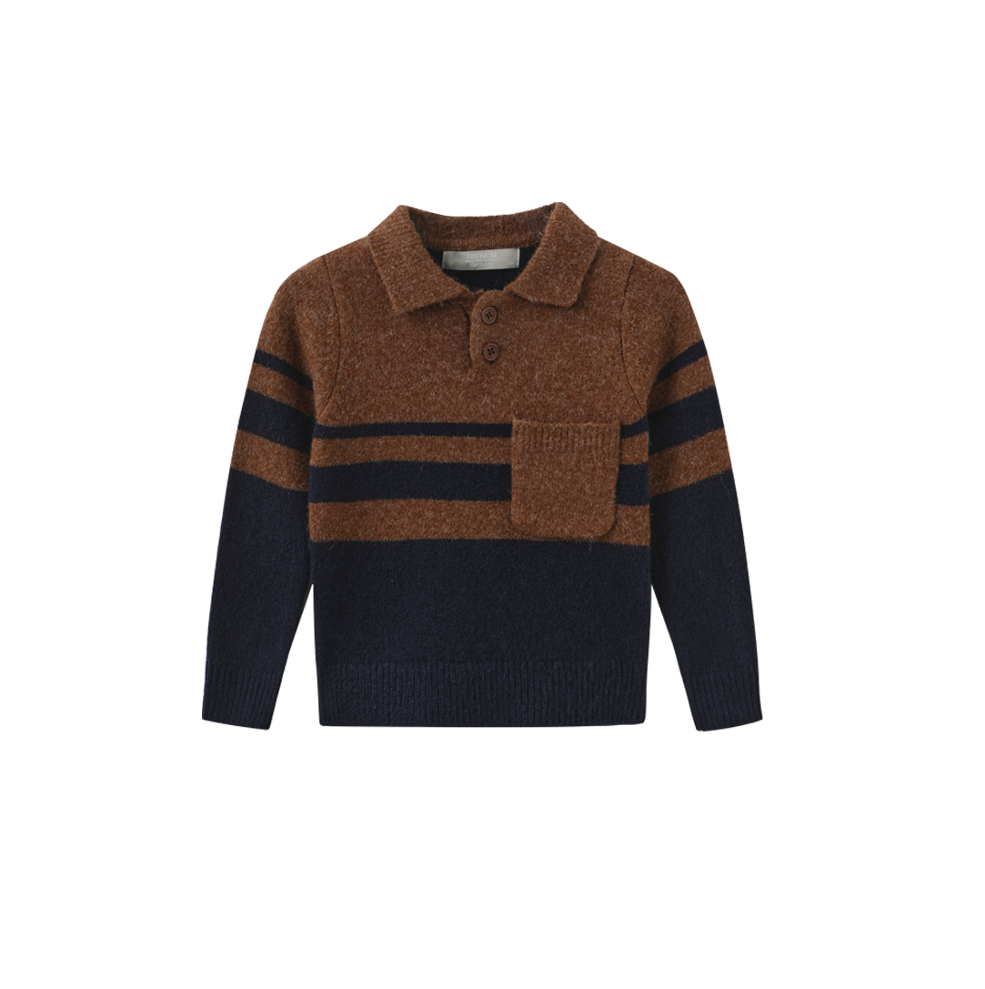 FRENCH HERITAGE BROWN/NAVY STRIPE KNIT SWEATER