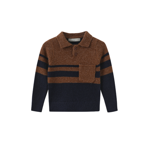 FRENCH HERITAGE BROWN/NAVY STRIPE KNIT SWEATER