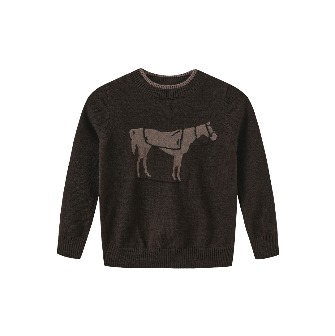 HARPER JAMES BROWN HORSE PATCH KNIT SWEATER SET