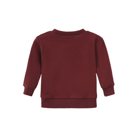 PHIL AND PHOEBE BURGUNDY SHERPA BOW BEAR PATCH SWEATSHIRT SET