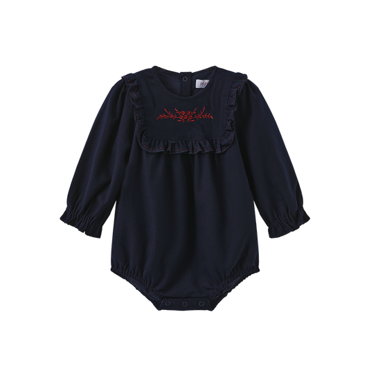 PAPILLON NAVY WOOL EMBROIDER BIB ROMPER