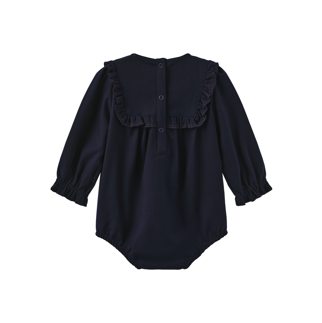 PAPILLON NAVY WOOL EMBROIDER BIB ROMPER