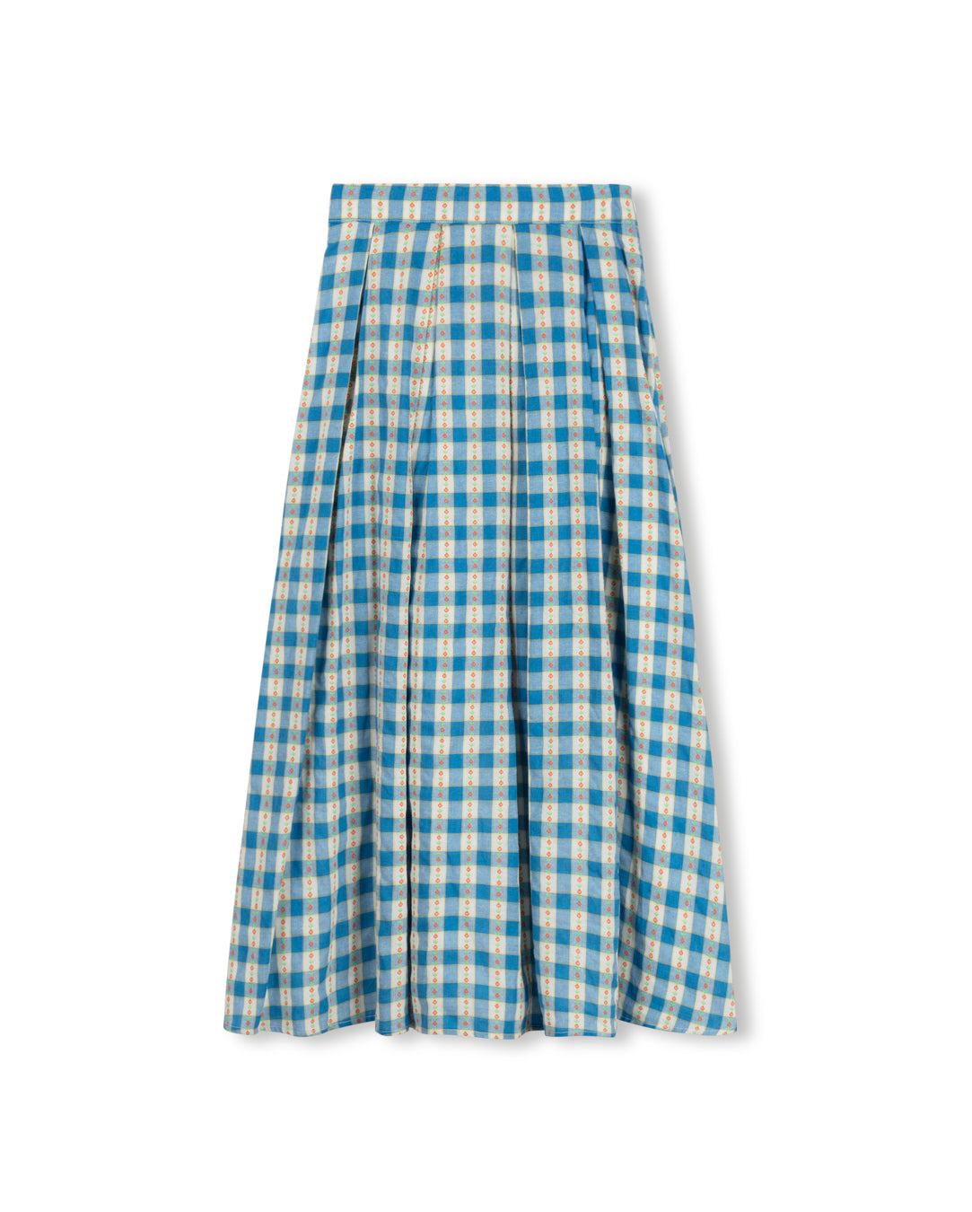 ONE CHILD BLUE CHECKED FLORAL MIDI SKIRT